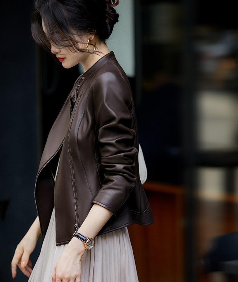 本革 羊革 レザージャケット 革ジャン ダブルライダース 短ジャンパーブルゾンスレンダーライン細身レディースファッションコートジャケット ライダースジャケットＧジャケット ショート丈