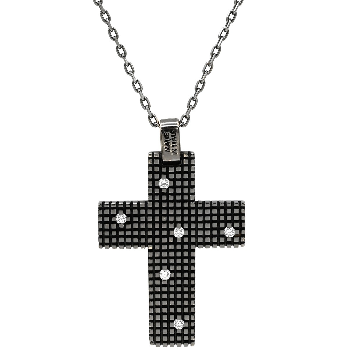 ダミアーニ ネックレス メトロポリタンドリーム 6Pダイヤ ペンダント ブラック クロス 十字架 WG ブルニート加工 【中古】
