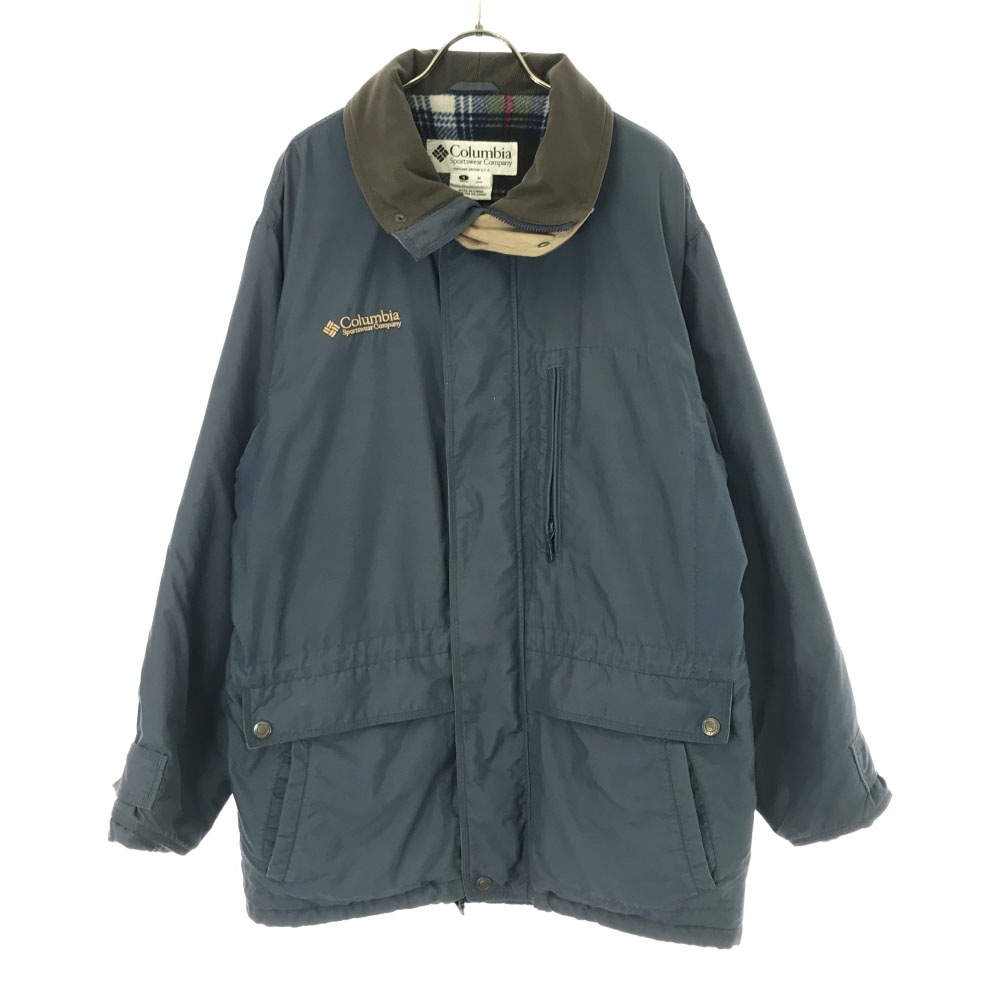 ロゴ刺繍 アウトドアジャケット M ライトブルー 裏地チェック メンズ