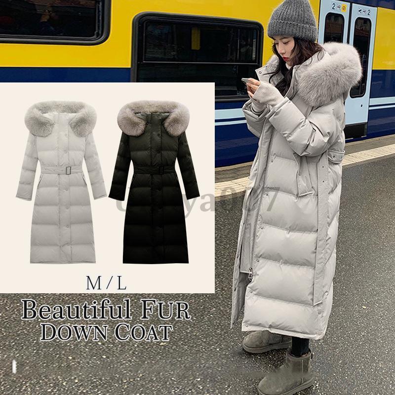 ダウンコート レディース ロング コート ファー付き 帽子付き ポケット付き 冬 ダウンジャケット ゆったり 大きいサイズ アウター ジャンパー 前開き