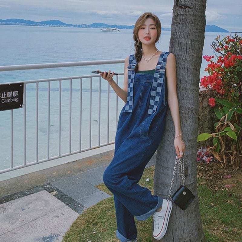 コーデ完成！サロペット 時短コーデ イチオシオールインワン 韓国ファッション オーバーサイズ デニムサロペット レディー 夏秋 オールインワン デニム ワイトパンツ オーバーオール