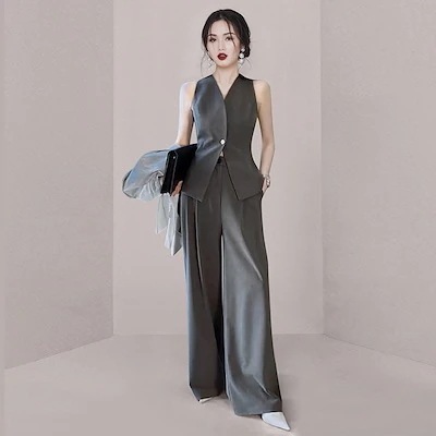 高級感洗練された雰囲気香西ちゃんベストワイドパンツ職業気質2着着女