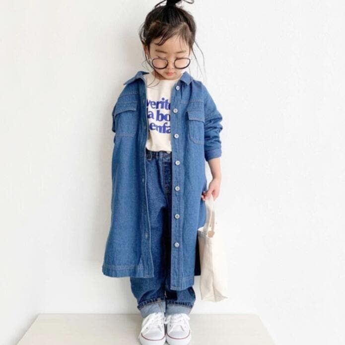 【即納】親子ペアレディース女の子コートジャケットデニムワンピース長袖デニム長袖ロング丈