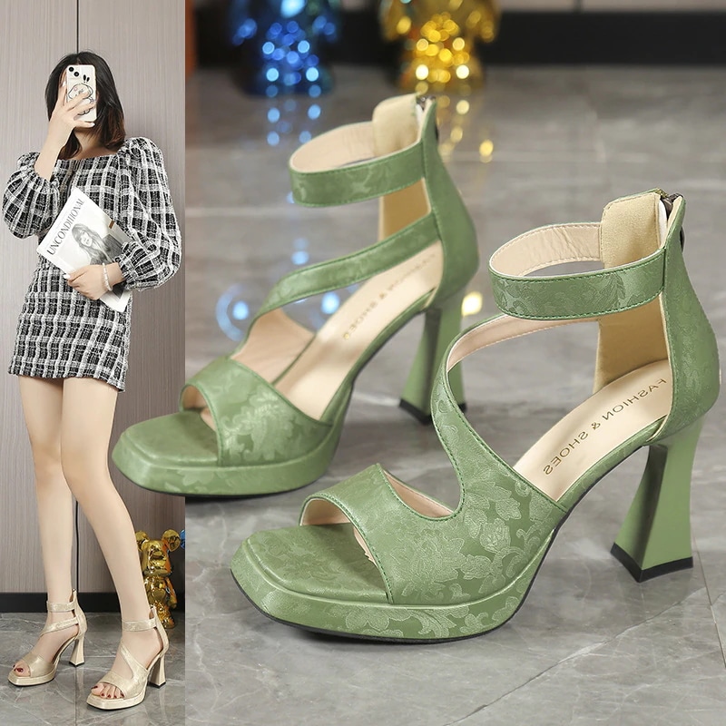 【上品 】夏 2024新作 サンダル 厚底 サンダル ハイヒール 気質 高級感 花柄 太ヒール 走れる　痛くない 疲れない ストラップサンダル
