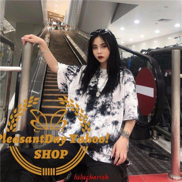 Tシャツレディースタイダイ柄半袖夏ゆるいトップス韓国ファッション原宿系BF風ヒップホップダンスストリート風カジュアル