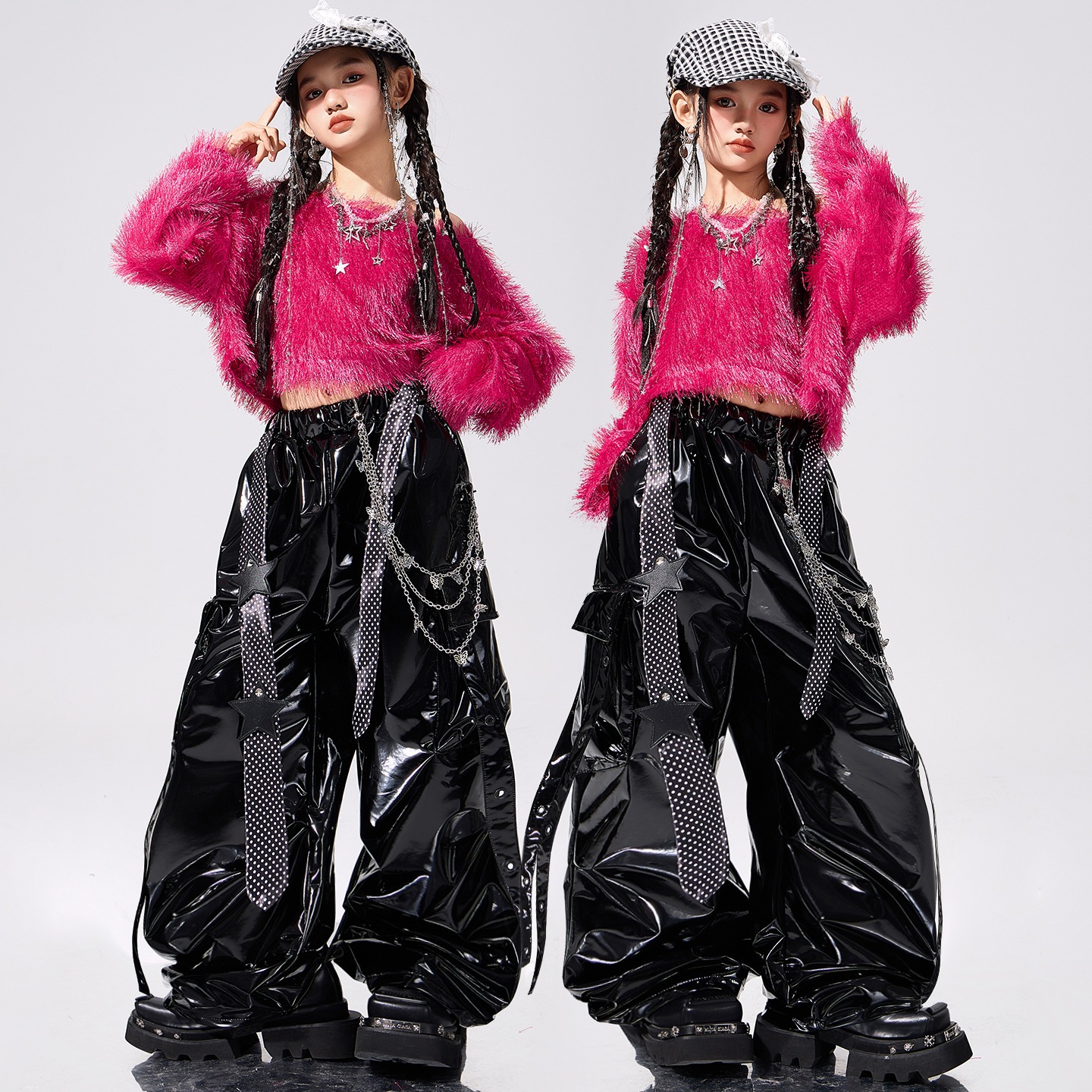 クールガール クロップトップス ジャズダンス女児用衣装トレンディでスタイリッシュな子供用ジャズストリートダンスパフォーマンス衣装女の子向け元旦クールでセクシーな秋冬セット