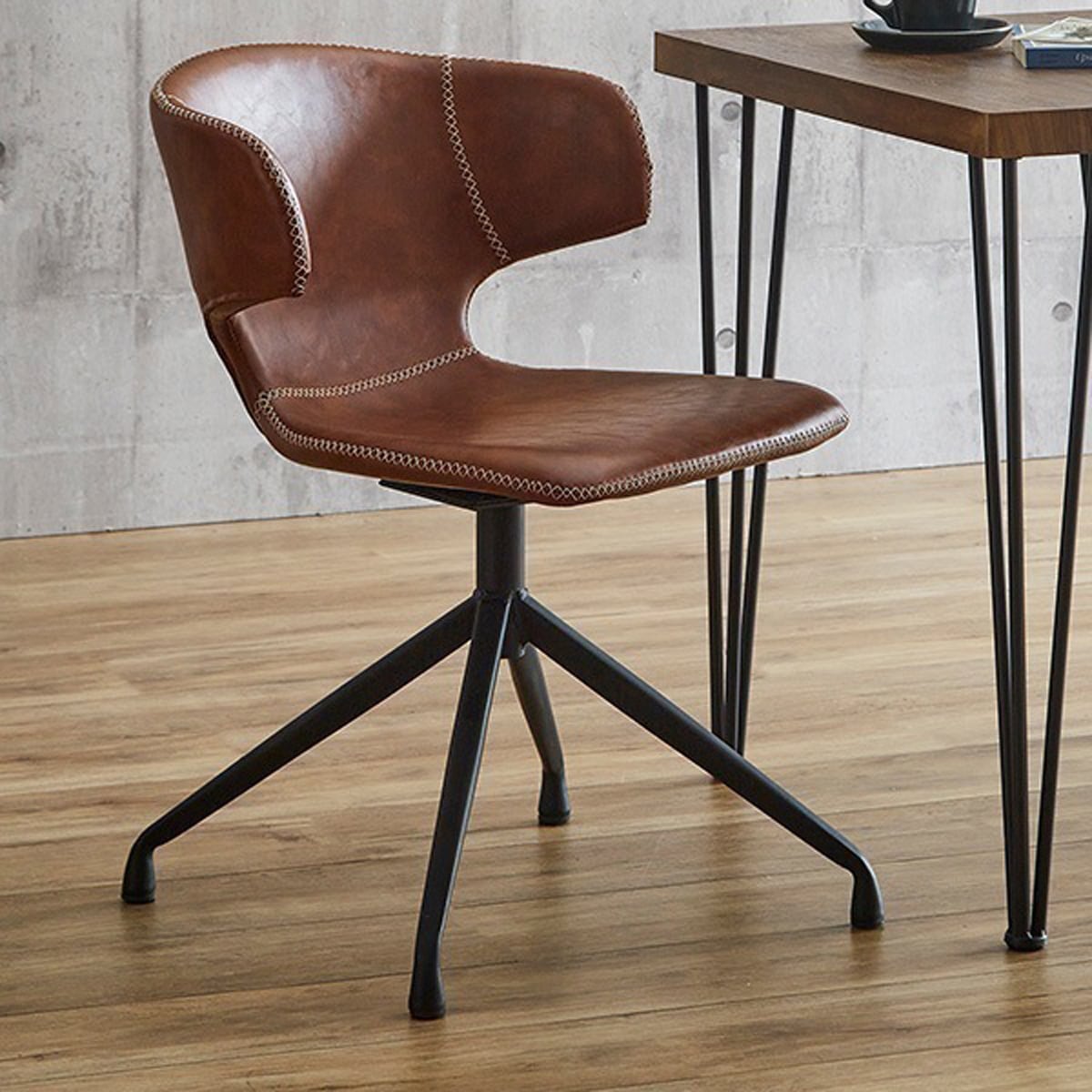 ヴィンテージレザー調 ダイニングラウンドチェア 1脚 単品 おしゃれ