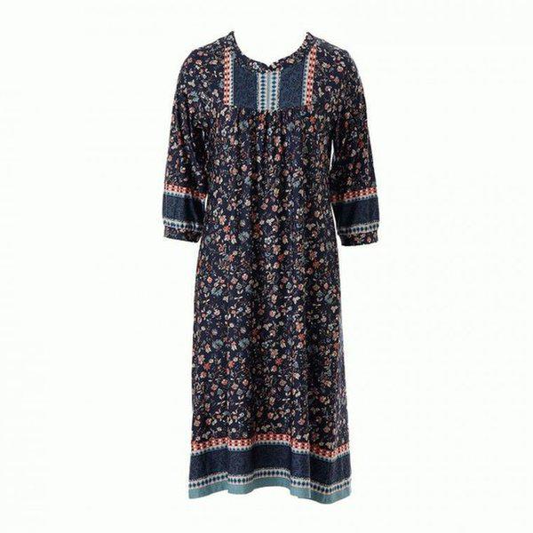 【正規品】ポリスパン花柄ボーダー捺染室内着ワンピース_K VEVS117L_NB_T