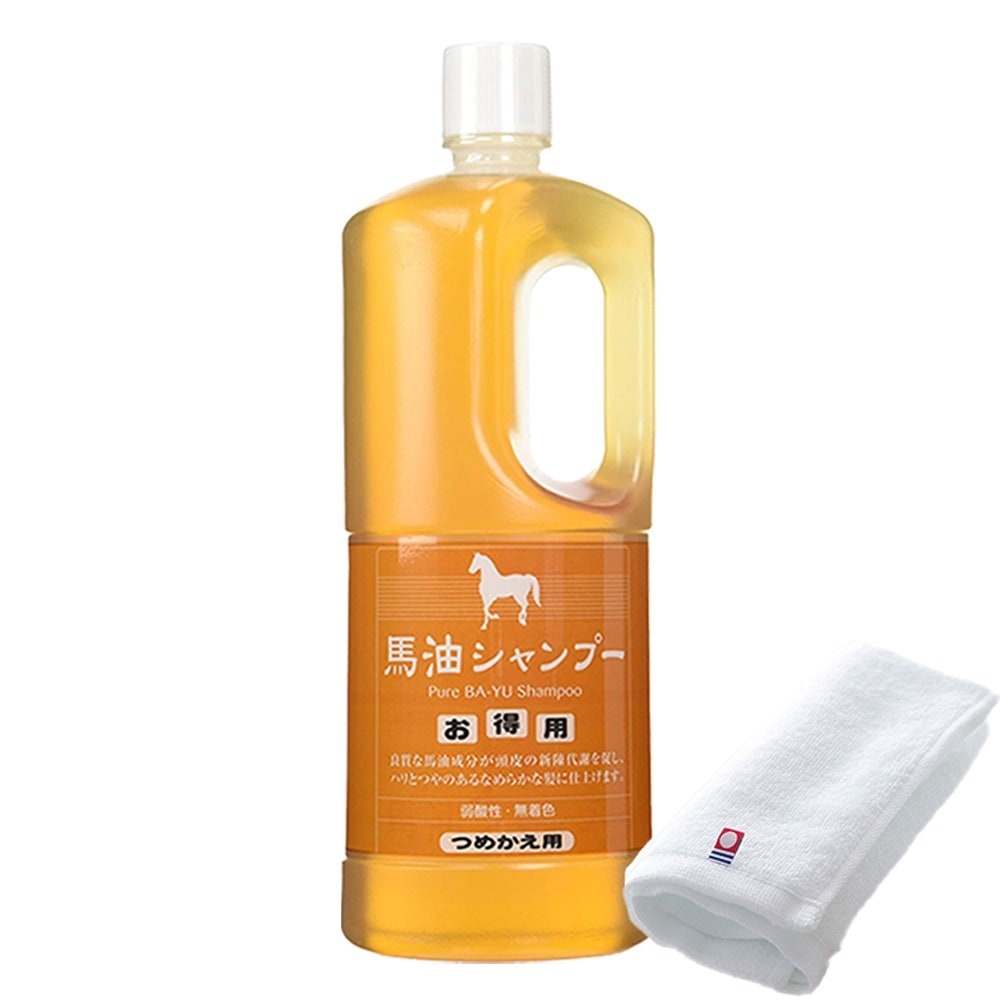 正規販売代理店 定価より10%OFF 馬油シャンプー 3本 詰め替え用 1000ml 今治タオル付き 馬油 バユ バーユ シャンプー バユシャンプー 詰替え 詰め替え 大容量 旅美人