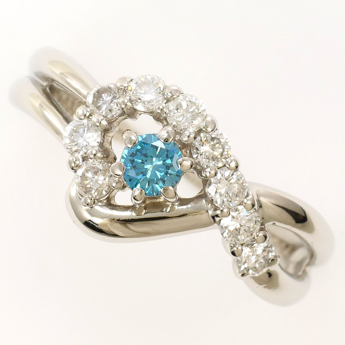 PT900 プラチナ リング・指輪 12号 ブルーダイヤ 0.14ct ダイヤモンド 0.36 ct 鑑別書 総重量約4.8g 中古
