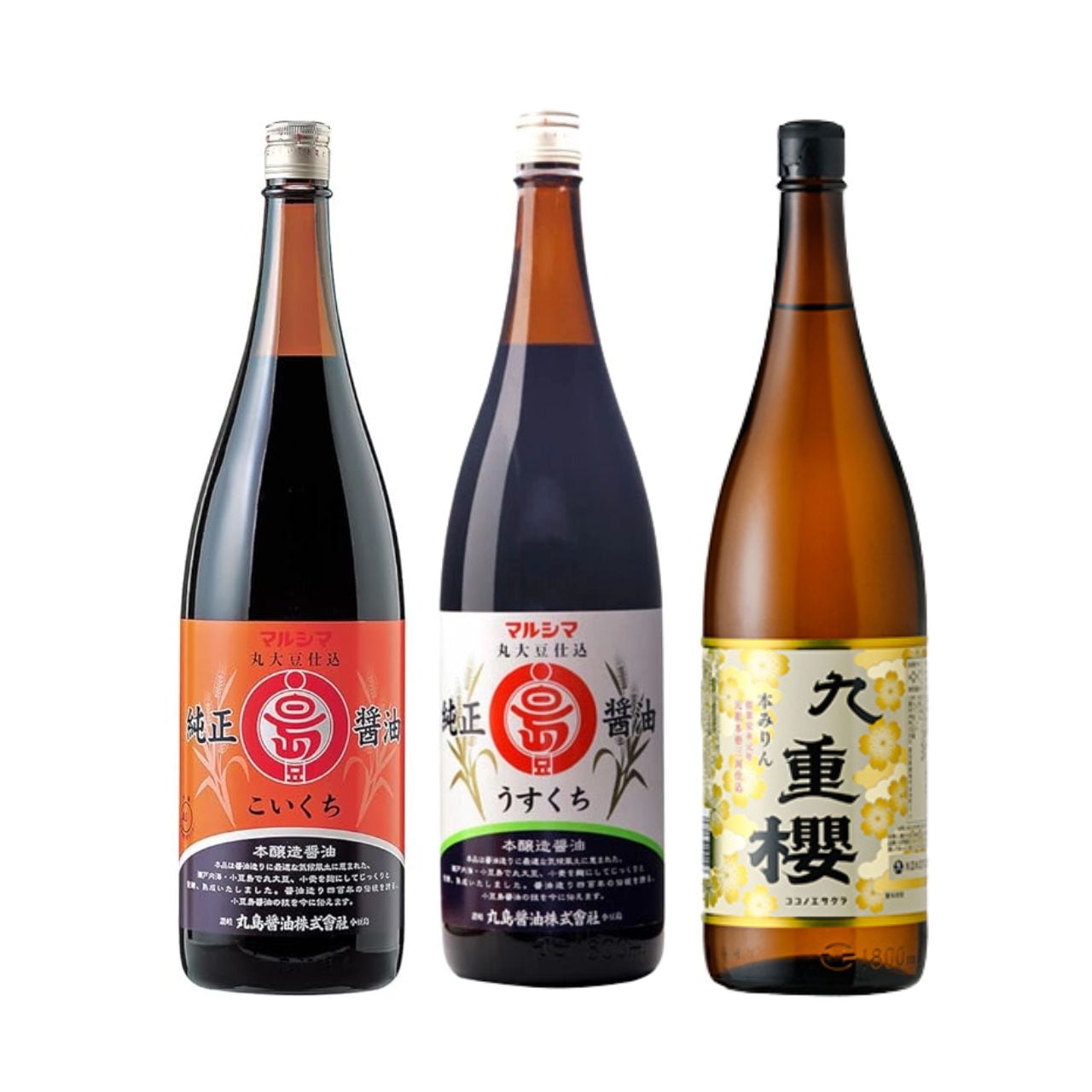 九重味醂 九重櫻 1.8L 丸島醤油 純正醤油 こいくち 1.8L 純正醤油 うすくち 1.8L 計3本 グルメギフト 調味料 セット