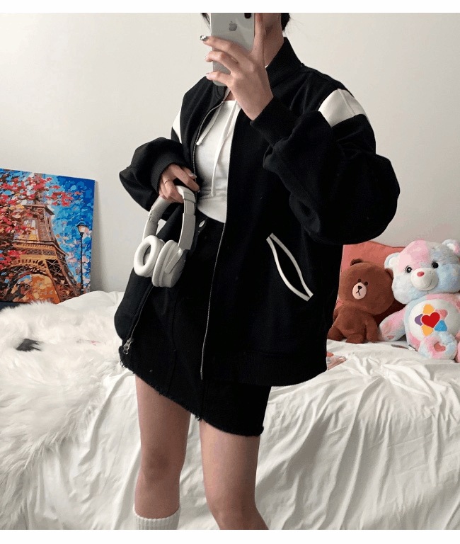 [ボクシーフィット/Y2Kムード] ツーウェイ バシティ 野球ジャンパー ジャケット (2col)