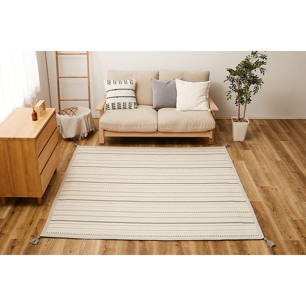 ラグマット 絨毯 約185×240cm ブラック 薄手 洗える 綿100％ ホットカーペット対応 インド綿ラグ リビング ダイニング