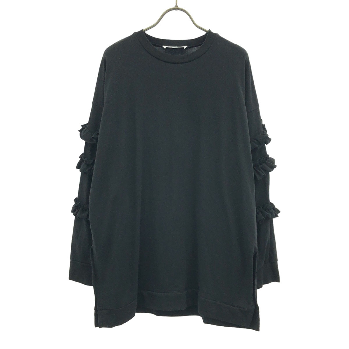 ENFOLD エンフォルド 日本製 長袖 袖フリル サイドスリット チュニック 38 ブラック レディース 古着