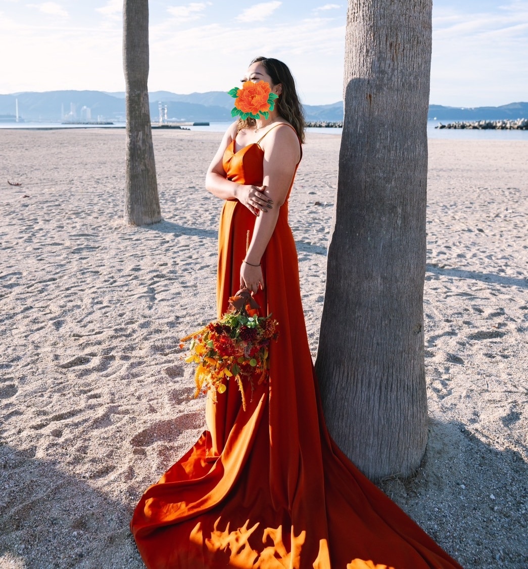 実例写真！キャミソール テラコッタ色 カラードレス 細見えシルエット 編み上げ 2次会 前撮り 20,153円