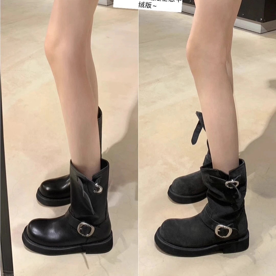 ロングブーツ 新作レディース秋冬ハイヒールライダースブーツひざ下まで丸みのあるマーティンブーツ 厚底シューズ ショートブーツ レディース ブーティー マーディンブーツ