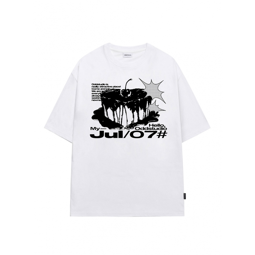 ODD STUDIO ハートバースデーグラフィックオーバーフィット T シャツホワイト