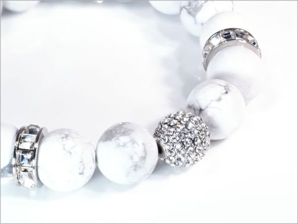 天然石 大粒 ハウライト ダイヤモンド ホワイト ターコイズ ブレスレット 数珠 数量