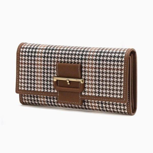 AK Bundang店 ハウンドトゥース ブラウン バックル レザー 長財布 DCWA5E133W2