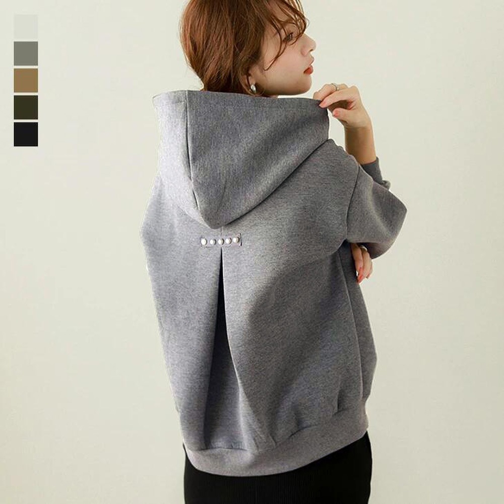 パーカー レディース きれいめ おしゃれ パール バックコンシャス 韓国 レディース フード付き オルチャン トレーナー ミディアム丈 可愛い 大人可愛い シンプル カジュアル 大人