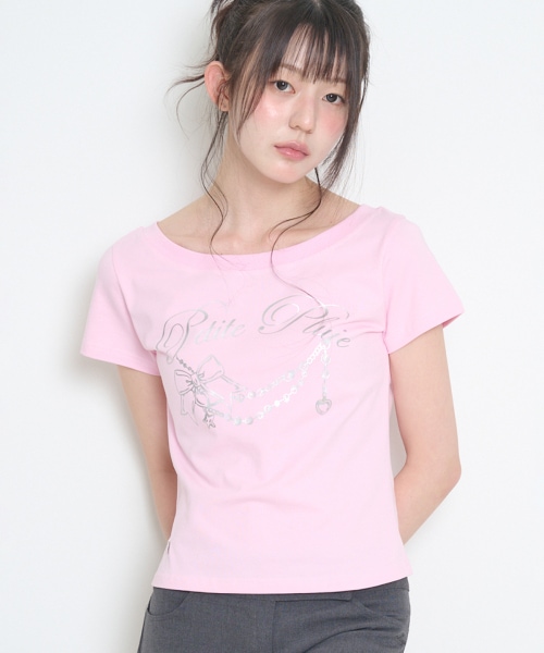 【ILLIGO】 GLITTER BOAT NECK T-SHIRT PINK 正規品