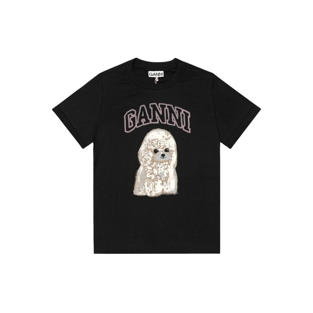 GANNI T4239 252 プードルロゴプリントベビーフィットレディース半袖Tシャツ