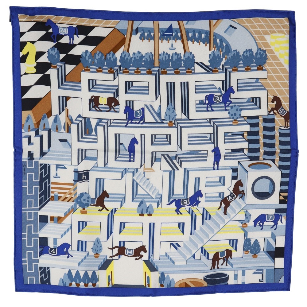 カレ45 Horse Club Detail ガヴロッシュ クラブ・デタイユ スカーフ ホワイト レディース 未使用 Sランク