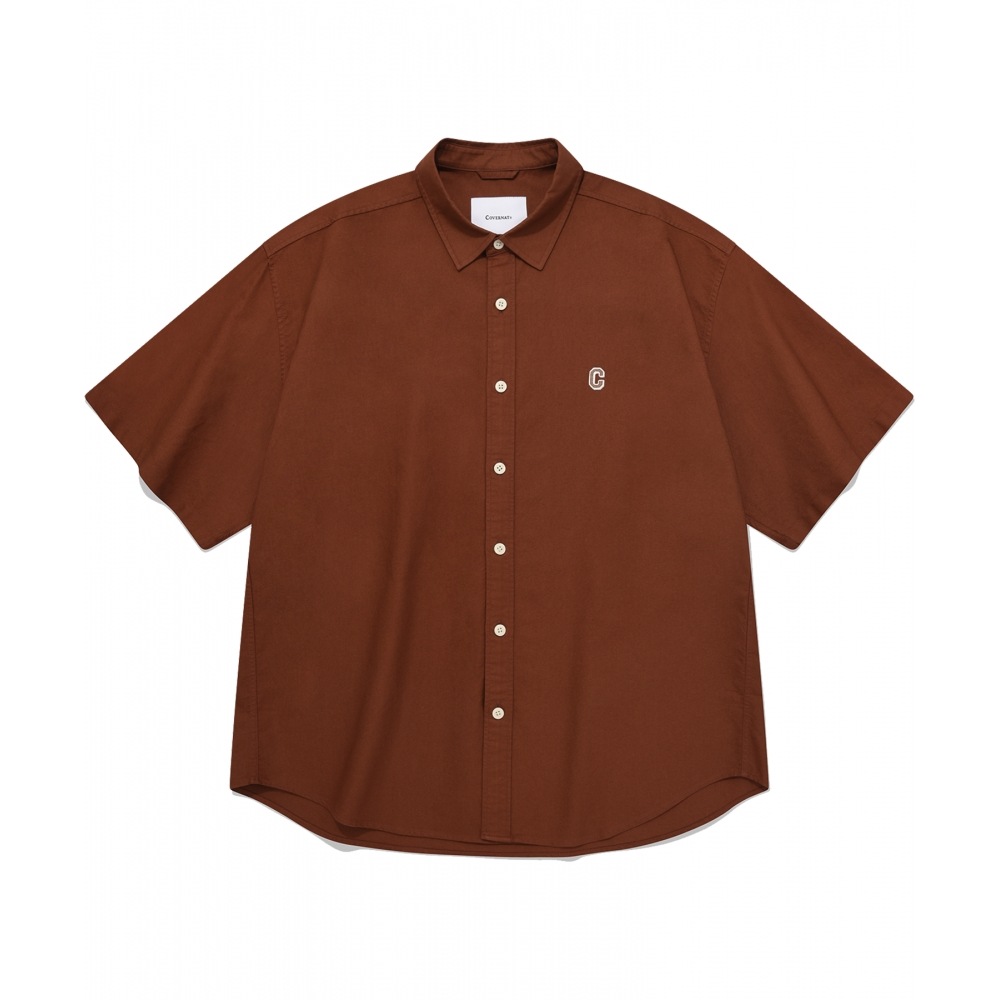 COVERNAT C ロゴオックスフォードハーフシャツブラウン