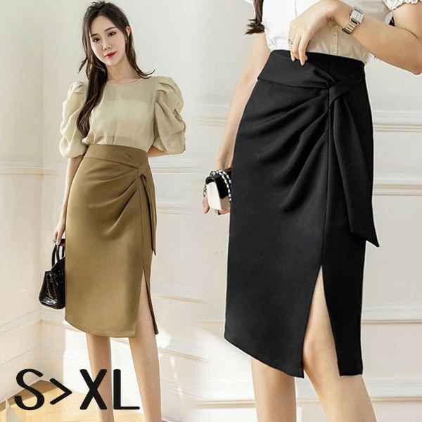 スカート タイトスカート レディース 膝丈 体型カバー セクシー スリット OL オフィス カジュアル 洗える 黒 ベージュ おしゃれ 20代 30代 40代 ママ 母 ボトムス ストレート タイト