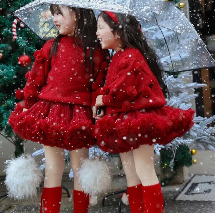 クリスマスセーター 子供服レッド 秋冬 毛玉付き女の子ニットセーターチュチュスカートキラキラスターtutuスカート通常着90-130キッズ ベビー 可愛い 結婚式 七五三 入園式 入学式ギフト