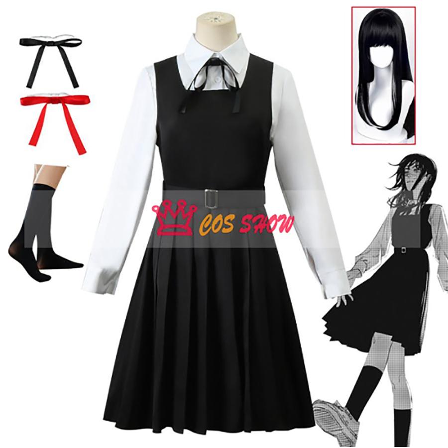 赤字販売!チェンソーマン 三鷹アサ みたかあさ コスプレ衣装 cosplay 仮装 ウィッグ能 制服 赤 黒 リボン付き 日常服 イベント クリスマス ハロウィン ステージ