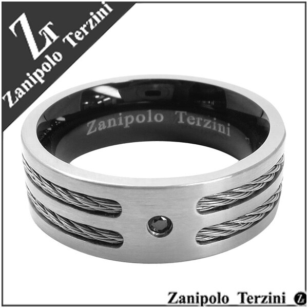 ワイヤーブラックジルコニアステンレスリング15 23号 Zanipolo Terzini