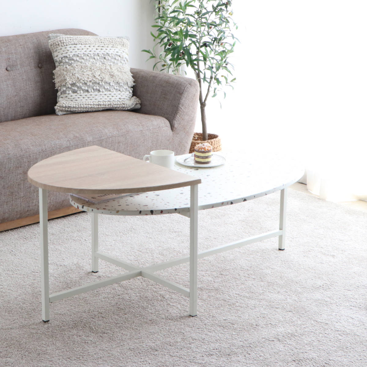 リビングテーブル オーバル型 幅122cm テラーゾ 2段 テーブル 楕円 丸 ローテーブル センターテーブル パソコン PC 作業 ディスプレイ台 16,416円