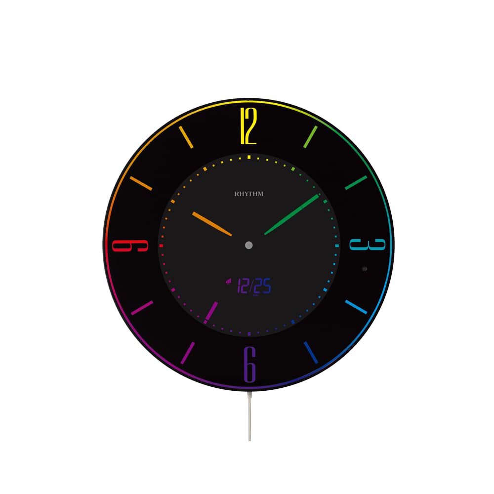 リズム(RHYTHM) 掛け時計 置き時計 電波時計 365色 LED 推し色 変更機能付き 黒 イロリア (Iroria) 8RZ197SR02 φ27x2.1cm