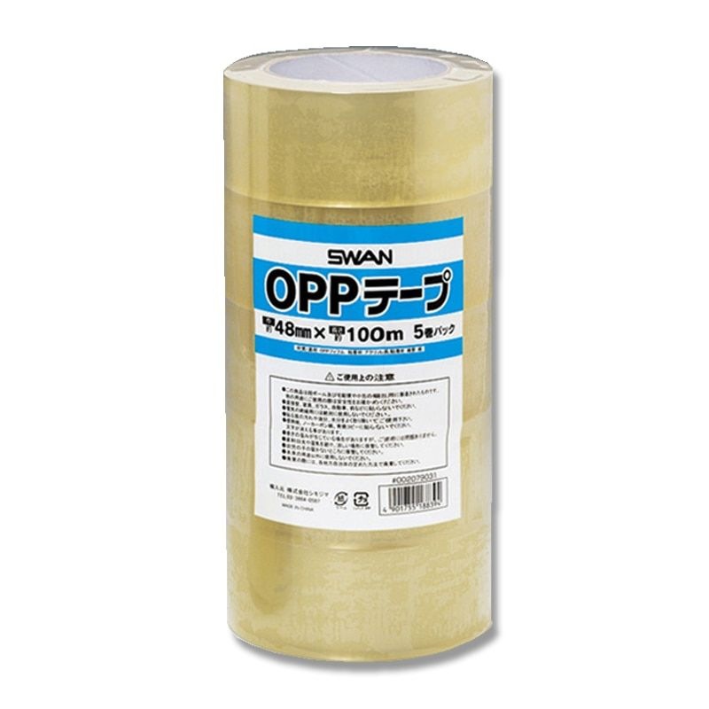 （まとめ買い）シモジマ SWAN OPPテープ 48mmx100m巻 5巻 梱包用品 002079031 [x3セット]