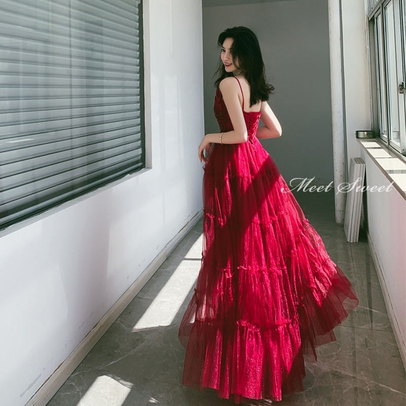 ウェディングドレス カラードレス ウエディングドレス パーティードレス 演奏会 発表会 花嫁 ティアードスカート イブニングドレス 二次会ドレス ロングドレス 披露宴 レッド キャミソール 結婚式 コ