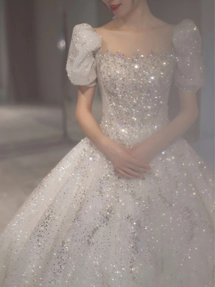 ライトウェディングドレス 2025 ブライダル メインヤーン ワンショルダー ラグジュアリー ハイエンド テクスチャー テーリング パレス スタイル スモール