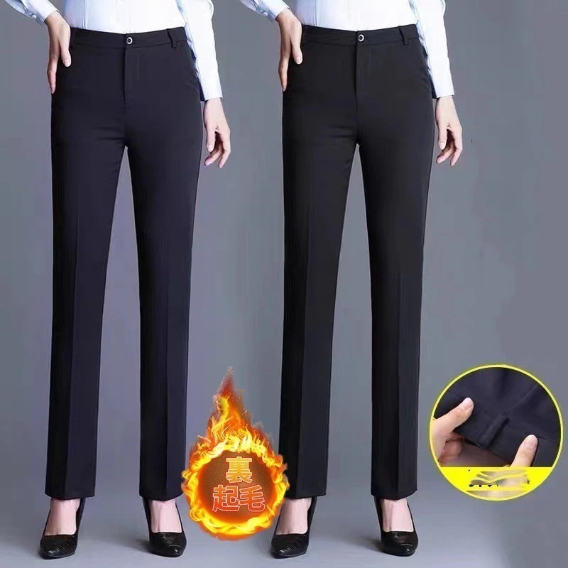 ビジネスパンツ裏起毛レデイーズズボンストレッチスラックス秋冬ビジネスフォーマルシンプルオフィス通勤