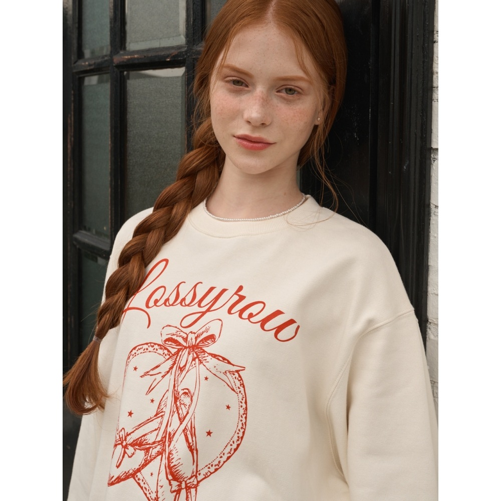 LOSSYROW ハートフラッツスウェットシャツクリーム