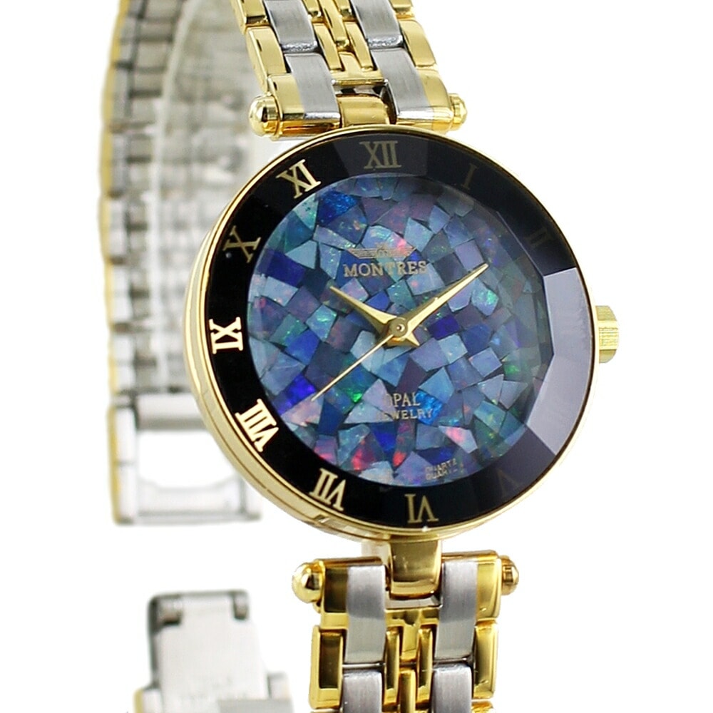 モントレス 腕時計 手表 レディース 天然石 オパール 文字盤 青 ステンレス シルバー ゴールド ブレスレット 時計 小さめ レトロ クラシック 彼女 妻 母親 祖母 叔母 プレゼント お祝い 結婚その他 ブランド腕時計