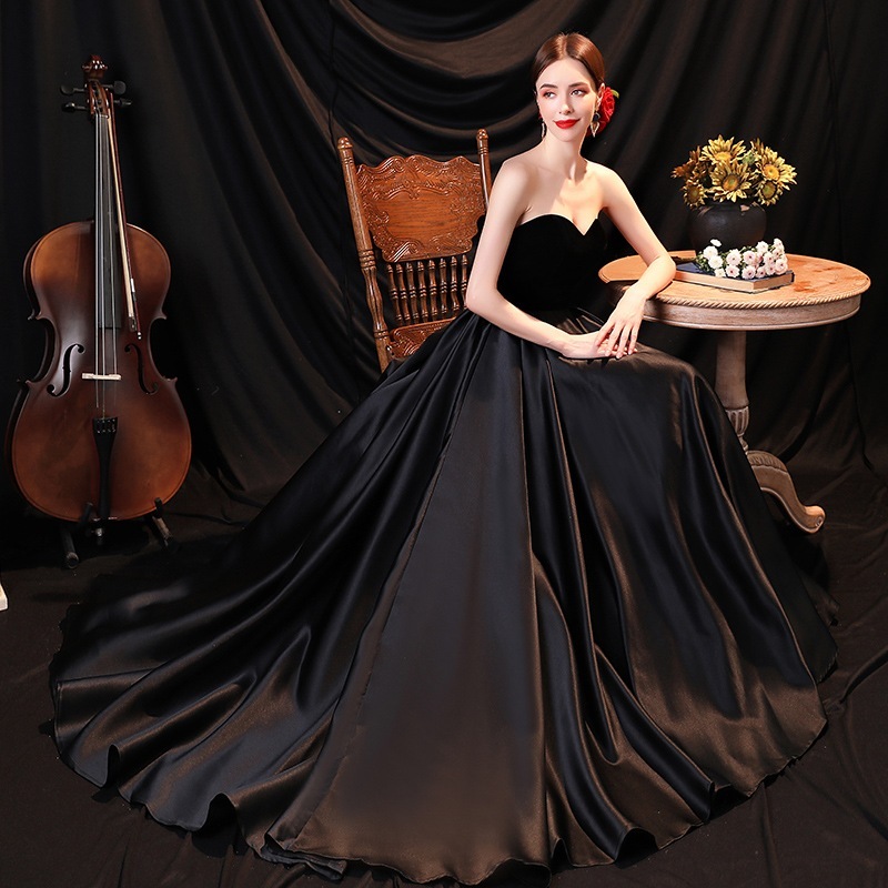 ブラック上品イブニングドレス二次会 ウエディング ウェディング 結婚式 パーティードレス 花嫁