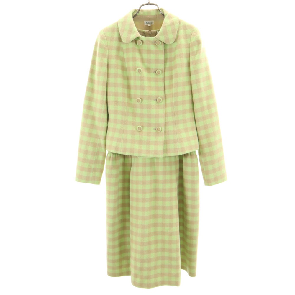 日本製 カシミヤ100％ ノースリーブ アンサンブル 42 グリーン系 長袖ジャケット ワンピース レディース