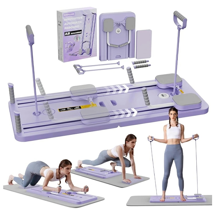 アップグレード版 家庭用ピラティスボディマシン 多機能自動スプリングバック腹筋ローラー 折りたたみ式全身トレーニングボード 男性女性向け筋力トレーニング器具 静音設計 エルボーサポフィットネス器具