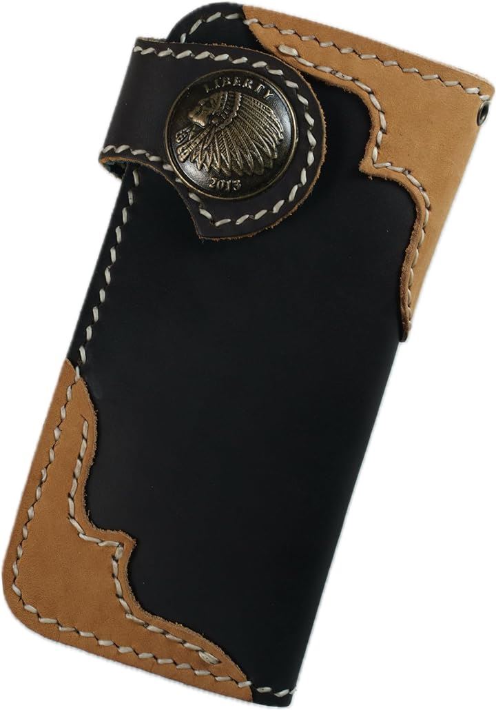 財布 メンズ バイカーズウォレット 長財布 本革 ライダースウォレット レザーウォレット 二つ折り ダークブラウンxキャメルxインディアン( ダークブラウンxキャメルxインディアン)