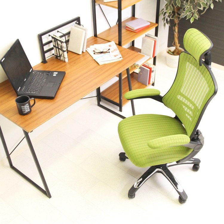 オフィスチェアー おしゃれ メッシュ ヘッドレスト付き ロッキング デスクチェア 椅子 グリーン