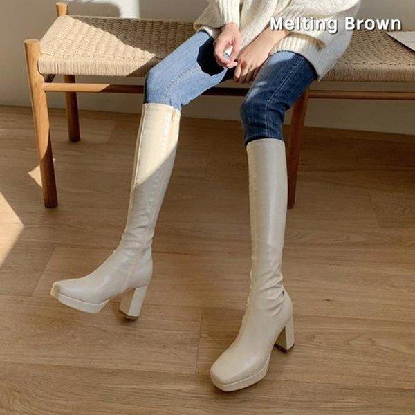 女性用プラットフォームヒールブーツ スリムロングブーツ KR08