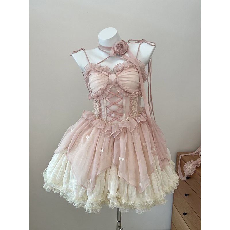 コスプレドレスロリータスカートワンピースピンクテンダーバレエロリータドレス Jskドレス フラワーウェディングロリータふわふわプリンセスドレス11