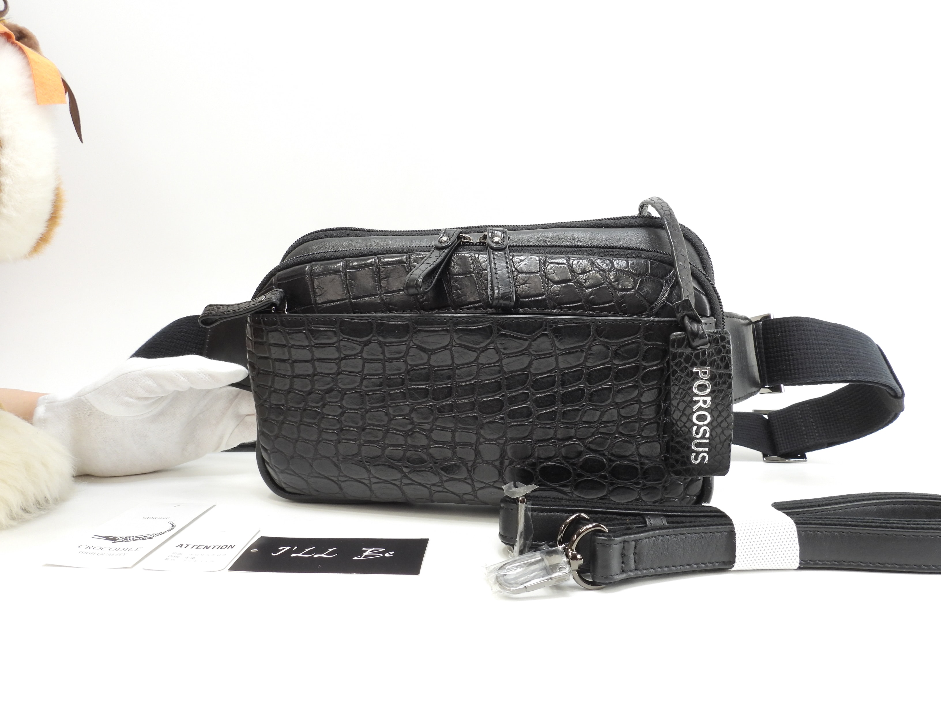 ILLbe バムバック マットクロコダイル 黒 クロスボディバッグ ポシェット 新品@ 42