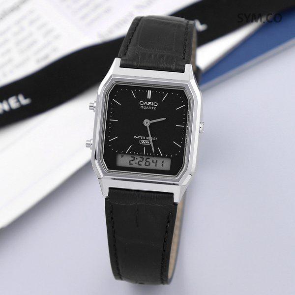 AQ-230EL-1A ヴィンテージスクエアアナデジカジュアル男女兼用レザーウォッチ d