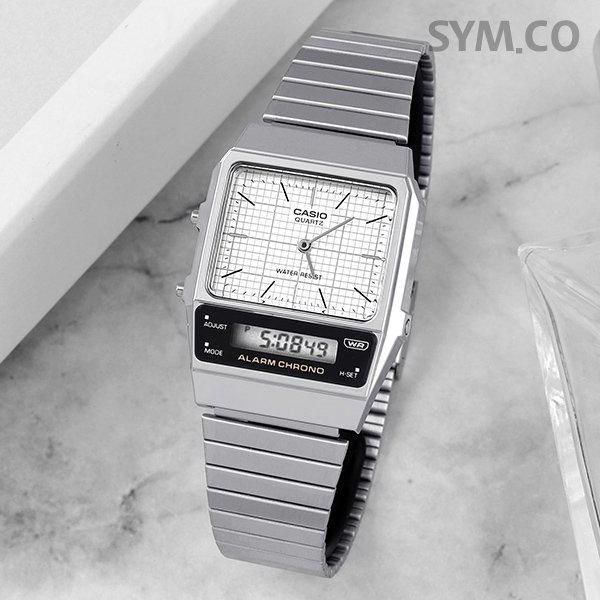 AQ-800E-7A ヴィンテージ フリーバックル 復刻デザイン アナデジ 男女共用 メタル時計 d